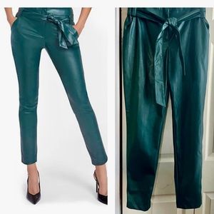 Size 4 faux velvet green, faux leather slim-leg pants